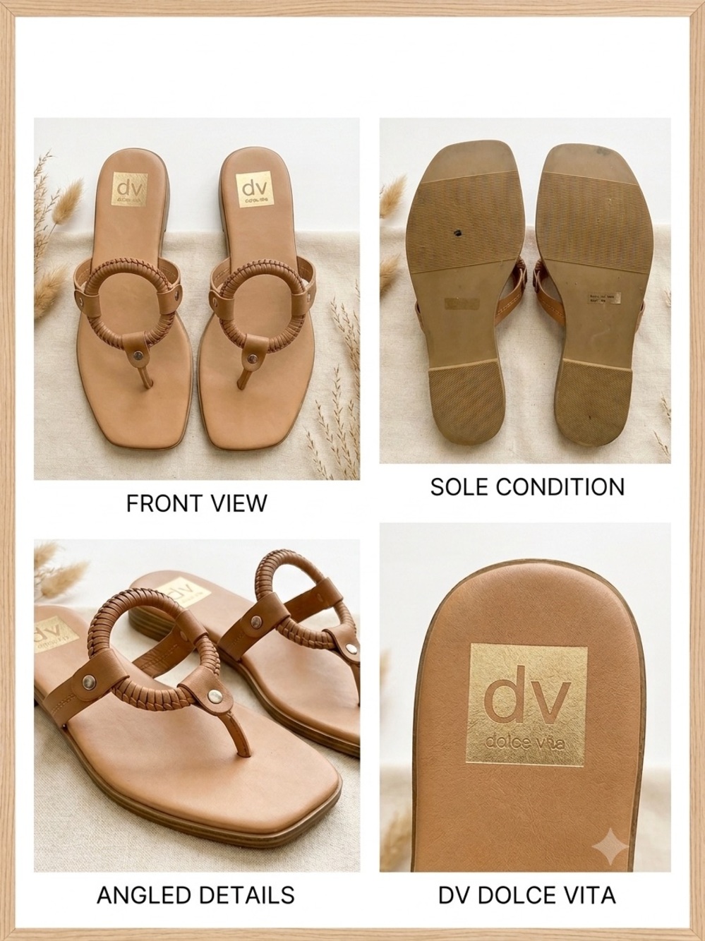 Dolce Vita Tan Leather Braided-Ring Thong Sandals